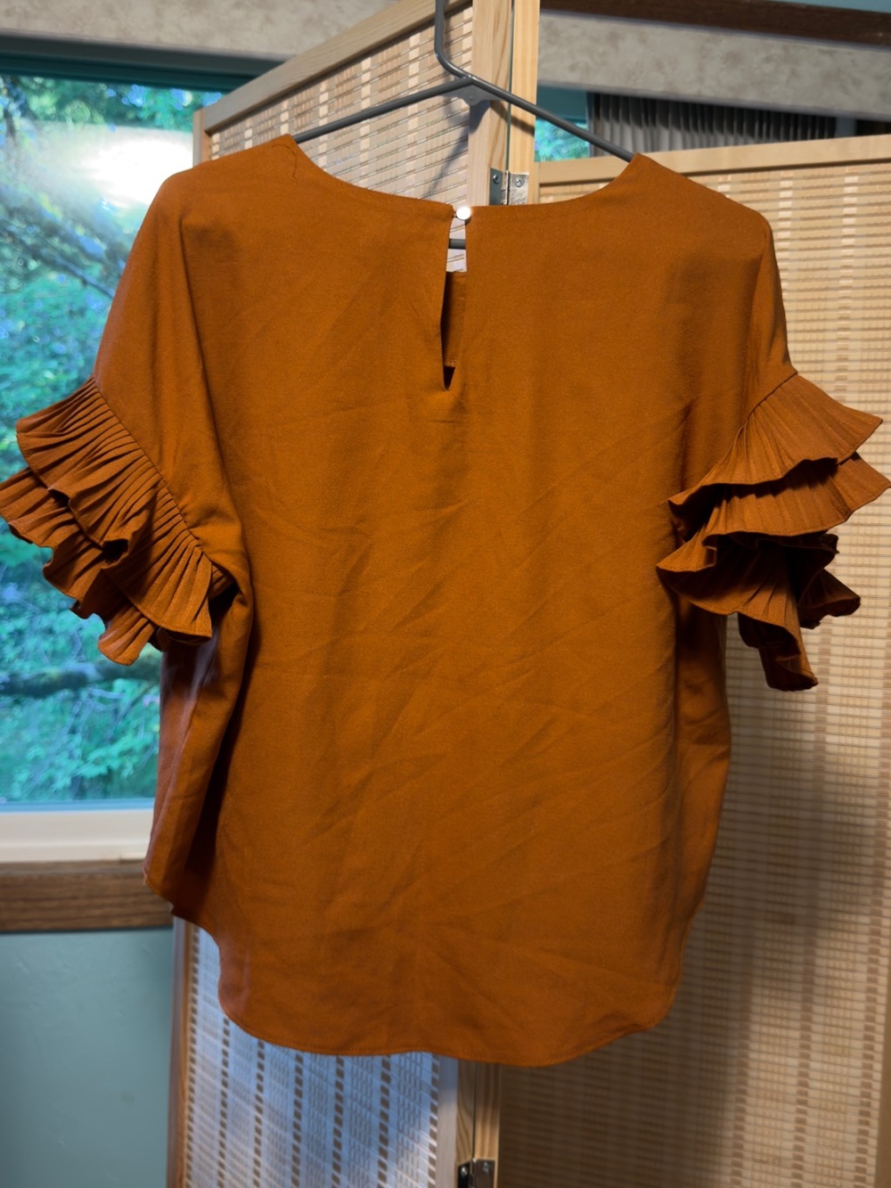 Market & Spruce Rust Orange Ruffle Sleeve Top - Picture 3 of 5